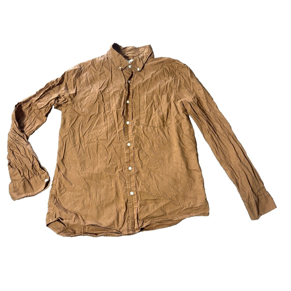 Buck Mason Button Down Shirt mens Large Brown Cotton Long Sleeve